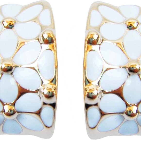 Jewelry - Elegant 18k Gold Plated Rainbow Enamel Flower Earrings - Omega Back Design